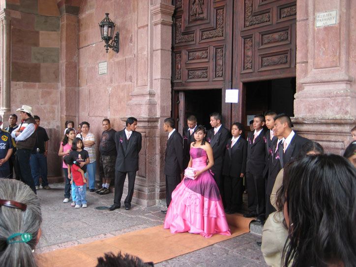 A quinzañera leaving church (quinzañera is the 15th birthday, a very big deal for girls here)